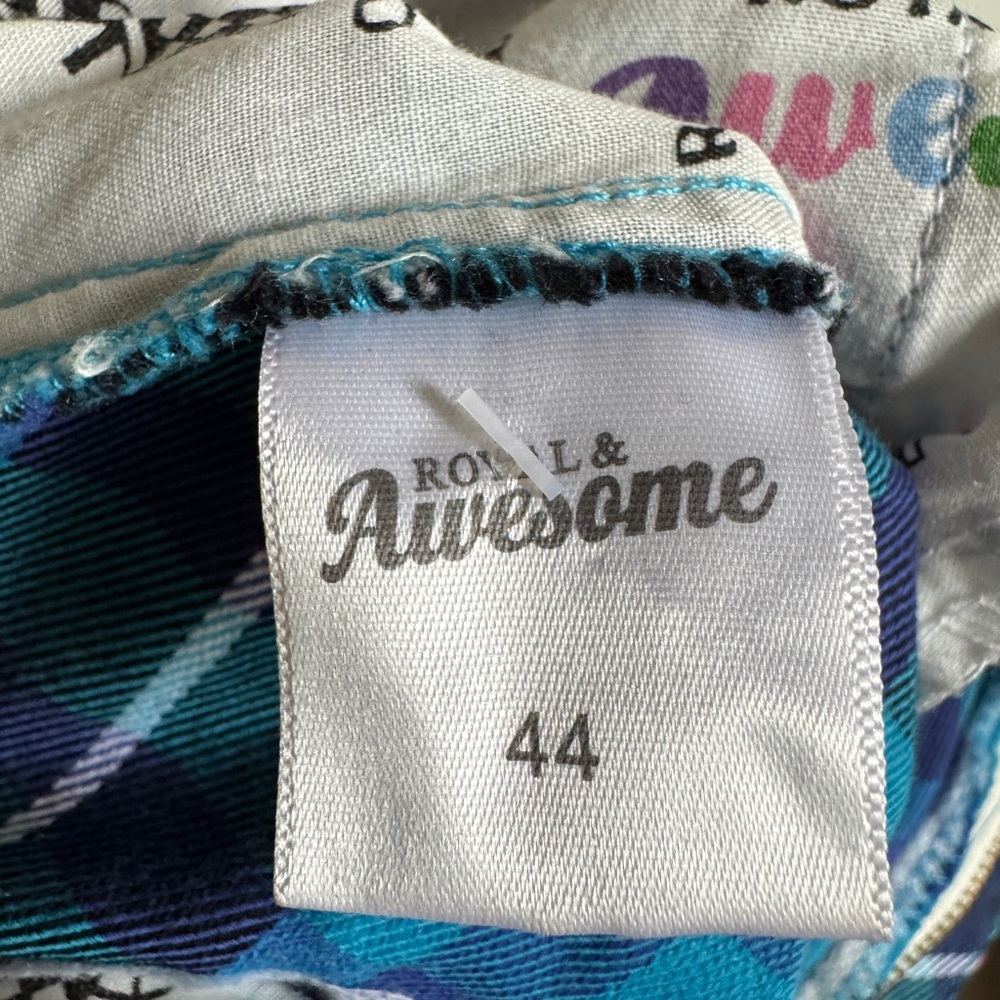 Royal & Awesome Shorts Mens 44 Blue Black Plaid Tartan Golf Flat Front Stretch - Picture 4 of 5